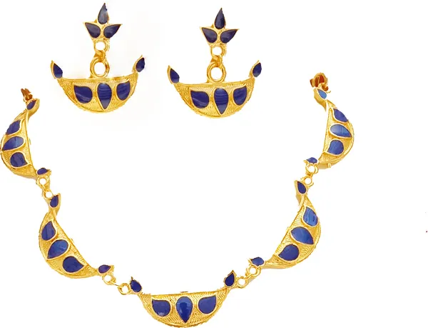 Assamese_Traditional_Gold_Plated_Blue_Colour_Golpata_Necklace_Set_For_Women